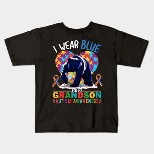 I Wear Blue For My Grandson Autism Awareness Month Kids T-Shirt